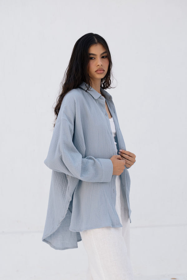 Cotton Muslin Shirt in Teal