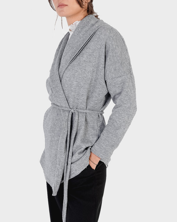 Knitted Belted Cardigan in Grey