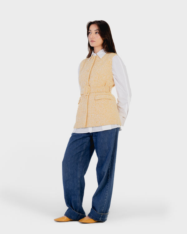 Tweed Belted Vest in Yellow