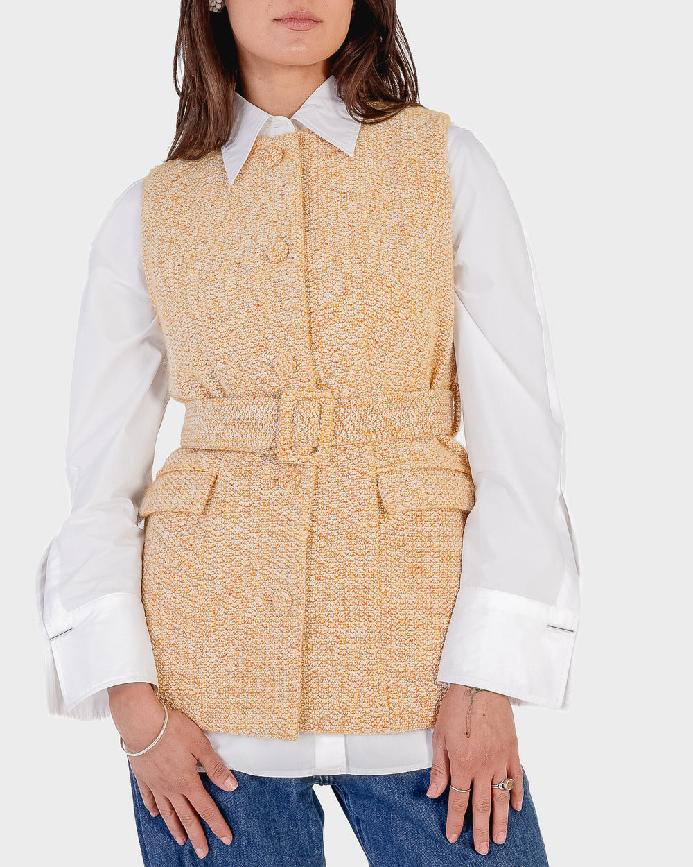 Tweed Belted Vest in Yellow