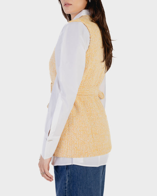 Tweed Belted Vest in Yellow