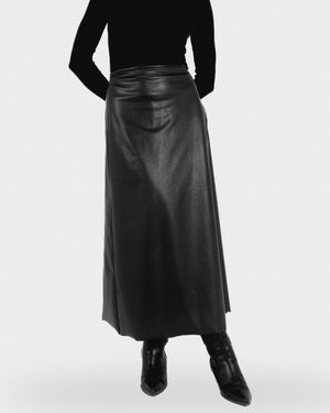 Starlight Leather Wrap Skirt in Black
