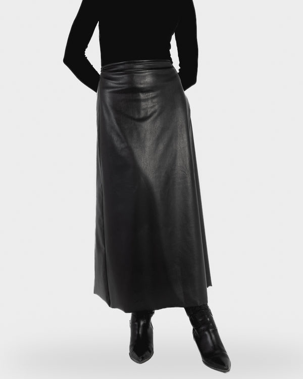 Starlight Leather Wrap Skirt in Black