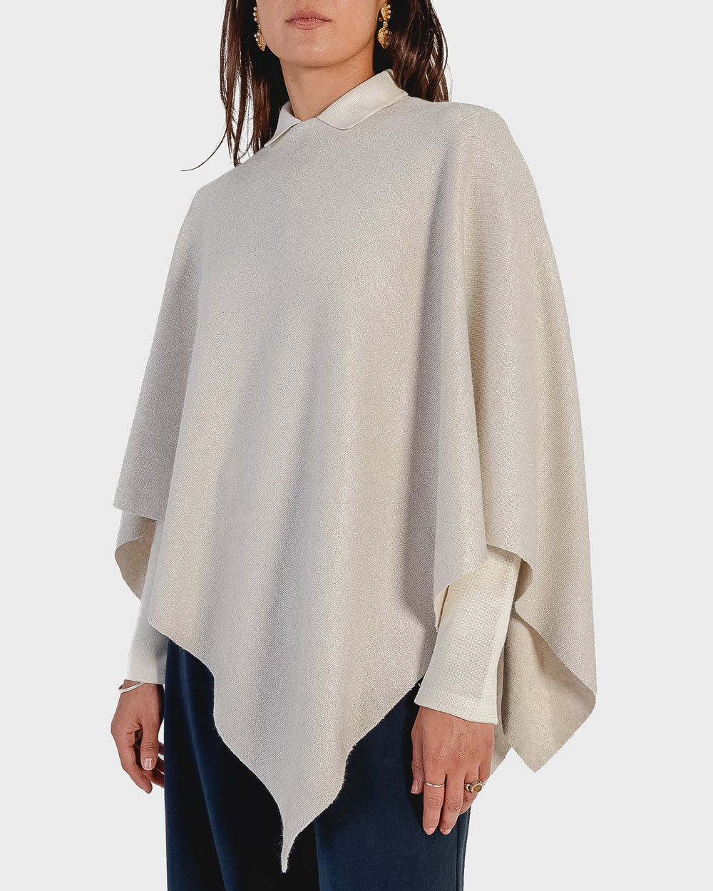 Shimmer Poncho Top in Off-White