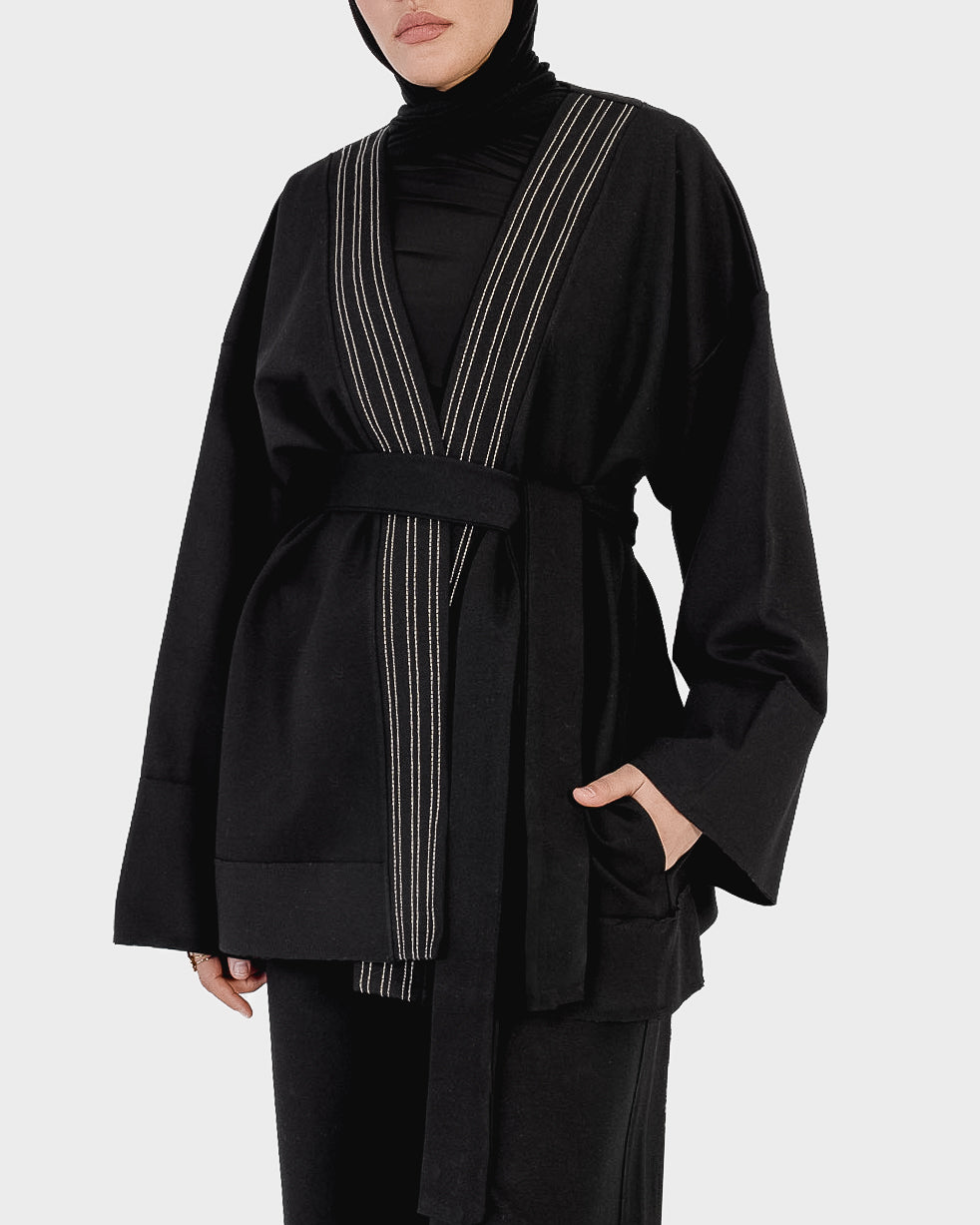 White Stitching Kimono Set