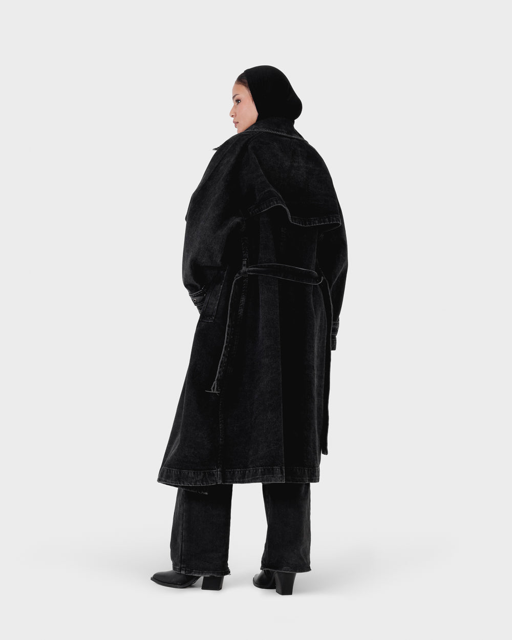 Black Denim Trench Coat