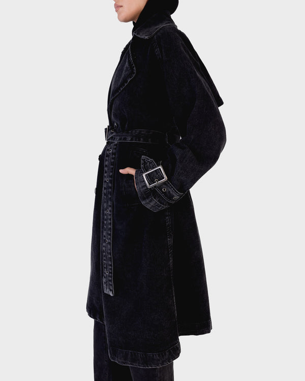 Black Denim Trench Coat