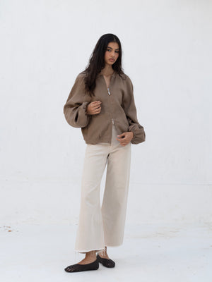Linen Bomber Jacket in Light Brown