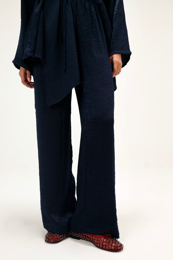 Satin Wrap Kimono Set in Navy