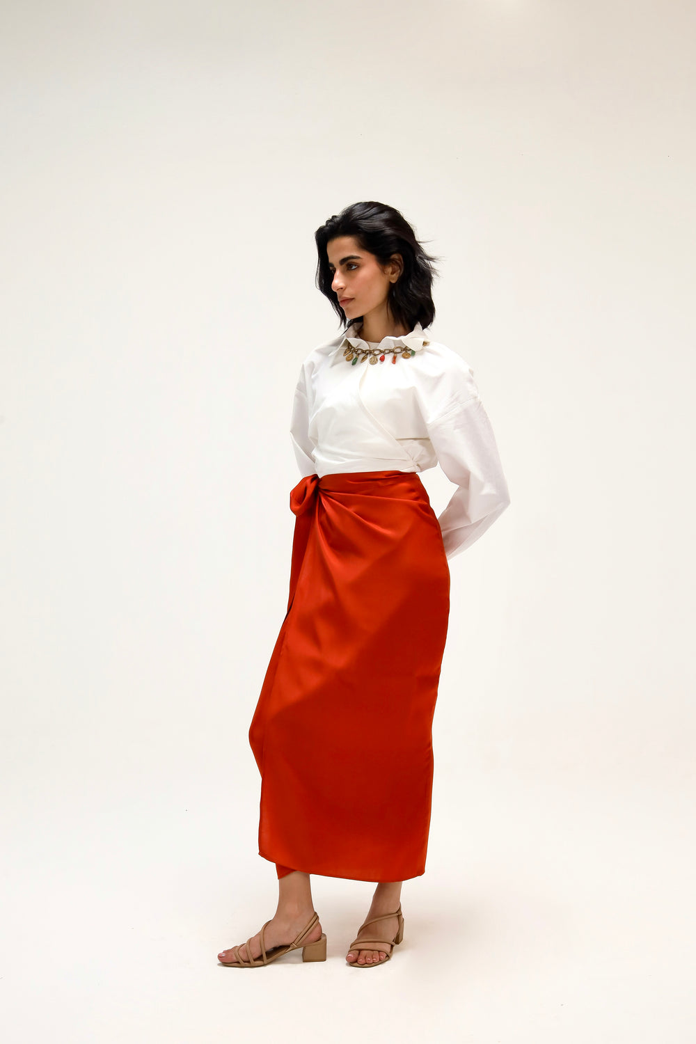 Shimmery Wrap Skirt in Brick