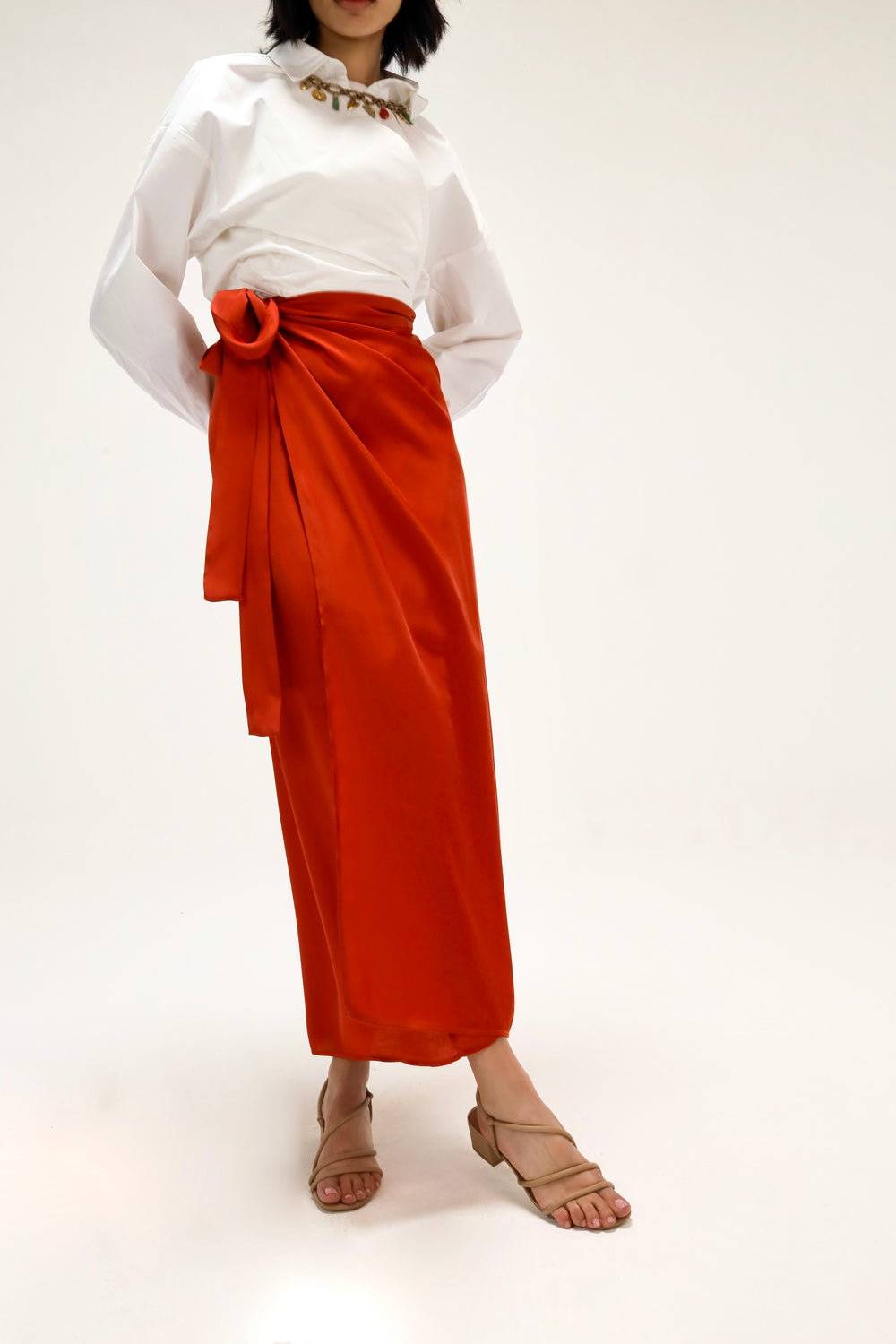 Shimmery Wrap Skirt in Brick