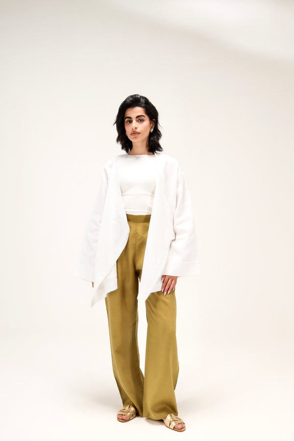 Linen Cargo Pocket Kimono in Off White