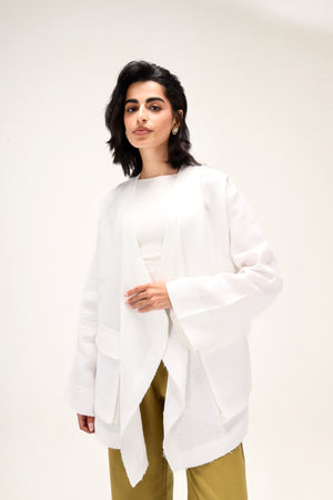 Linen Cargo Pocket Kimono in Off White