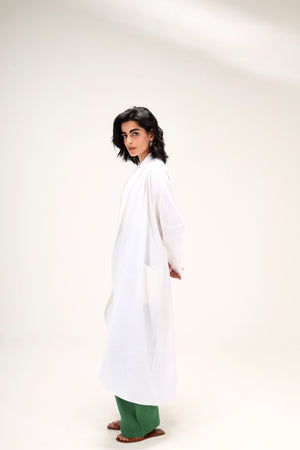 Linen Kimono with Drawstring in Offwhite