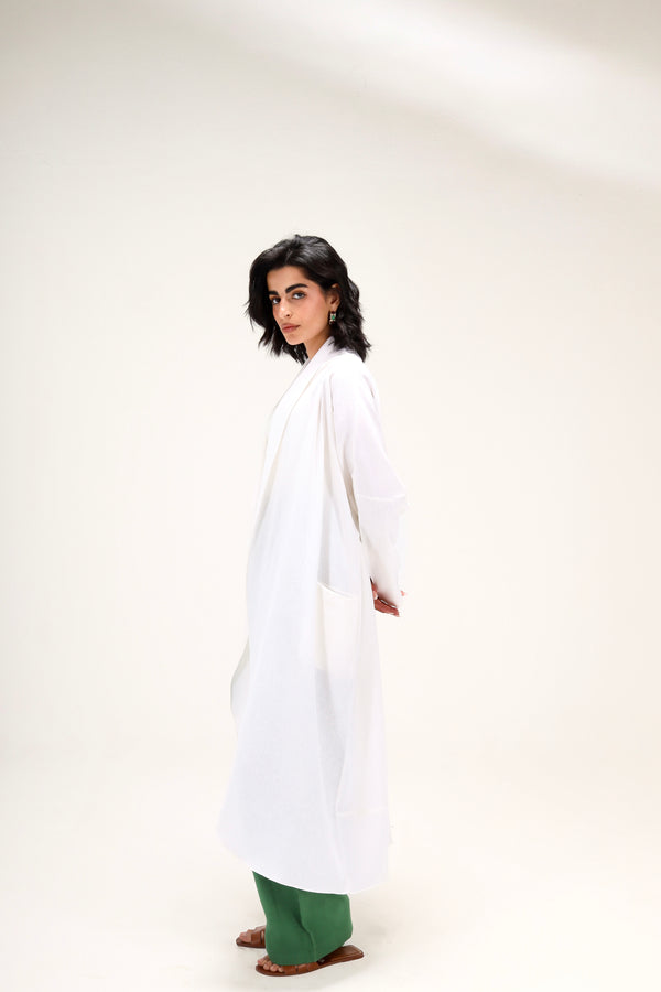 Linen Kimono with Drawstring in Offwhite