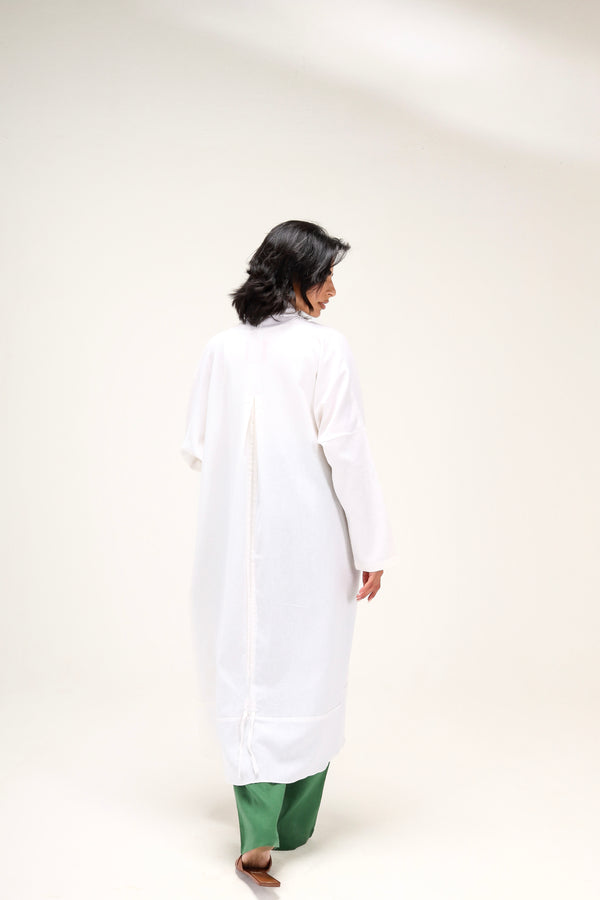 Linen Kimono with Drawstring in Offwhite