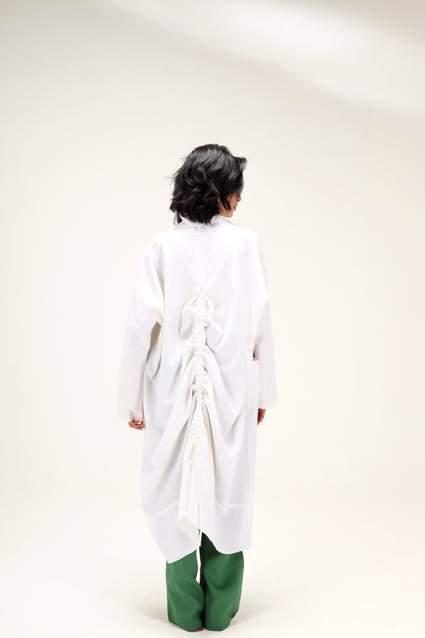 Linen Kimono with Drawstring in Offwhite