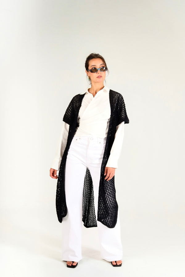 Dream Weaver Crochet Kimono in Black