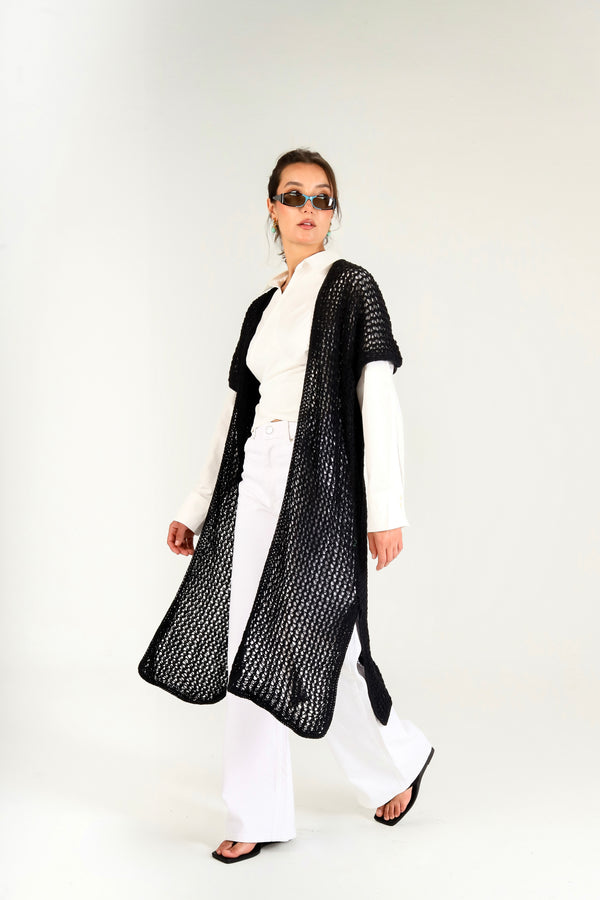 Dream Weaver Crochet Kimono in Black