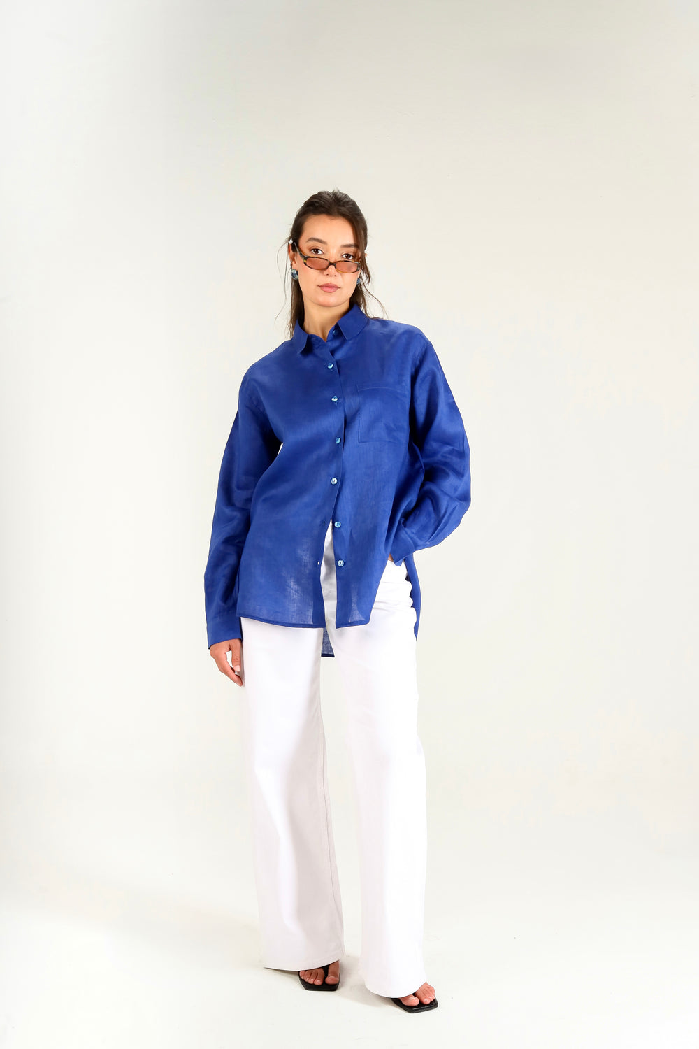 Oversized Linen Shirt in Blue