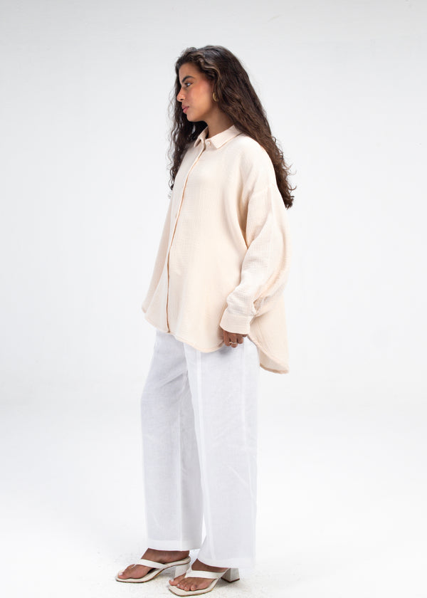 Cotton Muslin Shirt in Beige
