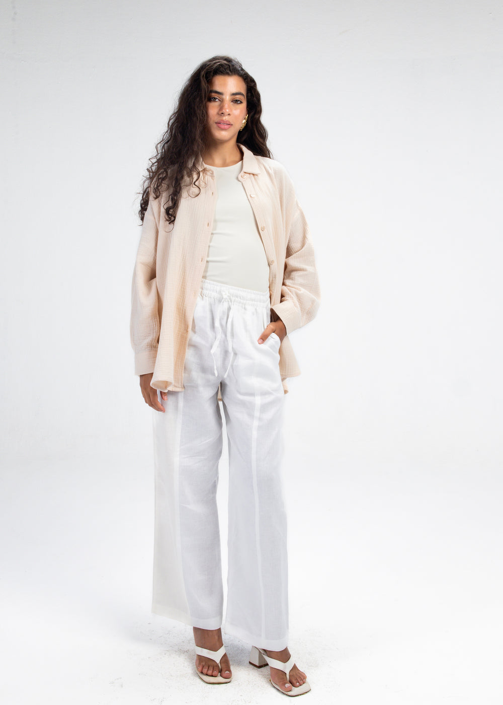 Cotton Muslin Shirt in Beige