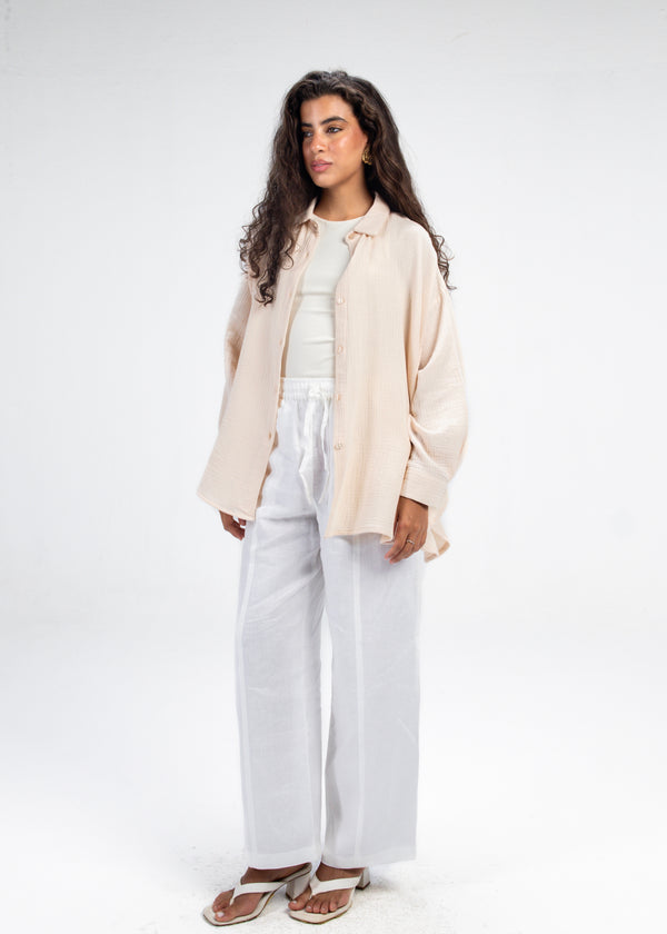 Cotton Muslin Shirt in Beige
