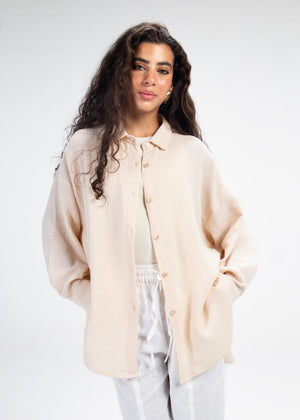 Cotton Muslin Shirt in Beige