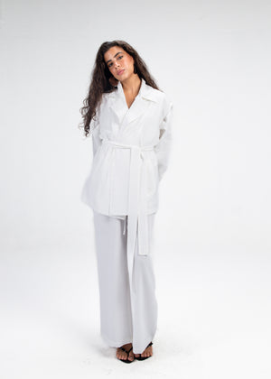 Crinkled Vest Set in White