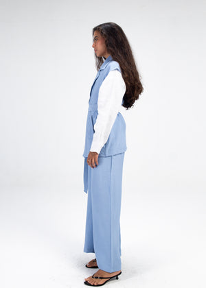 Crinkled Straight Leg Pants in Steel Blue
