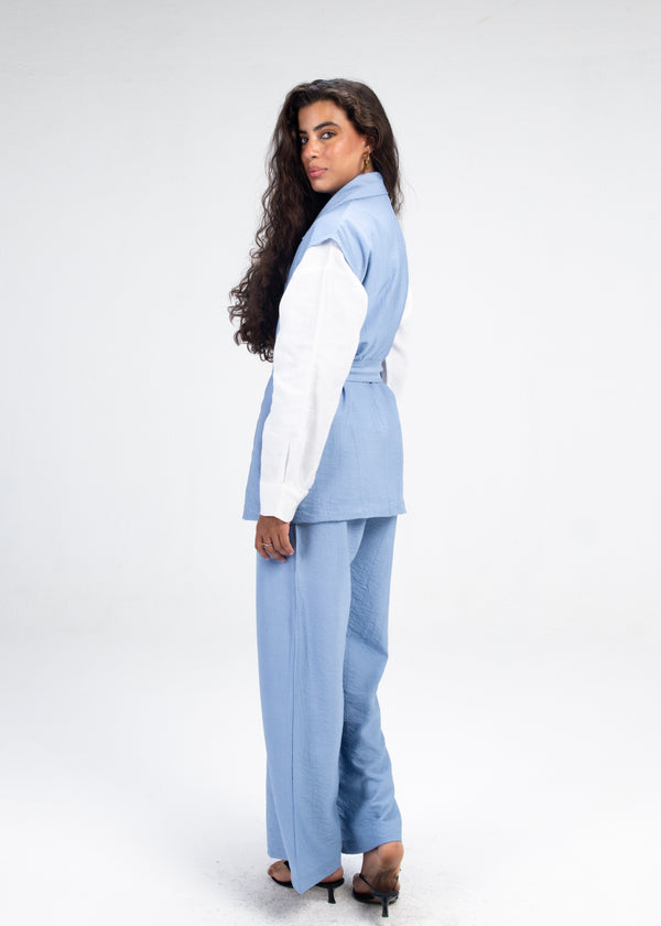 Crinkled Vest Set in Blue