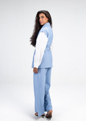Crinkled Straight Leg Pants in Steel Blue