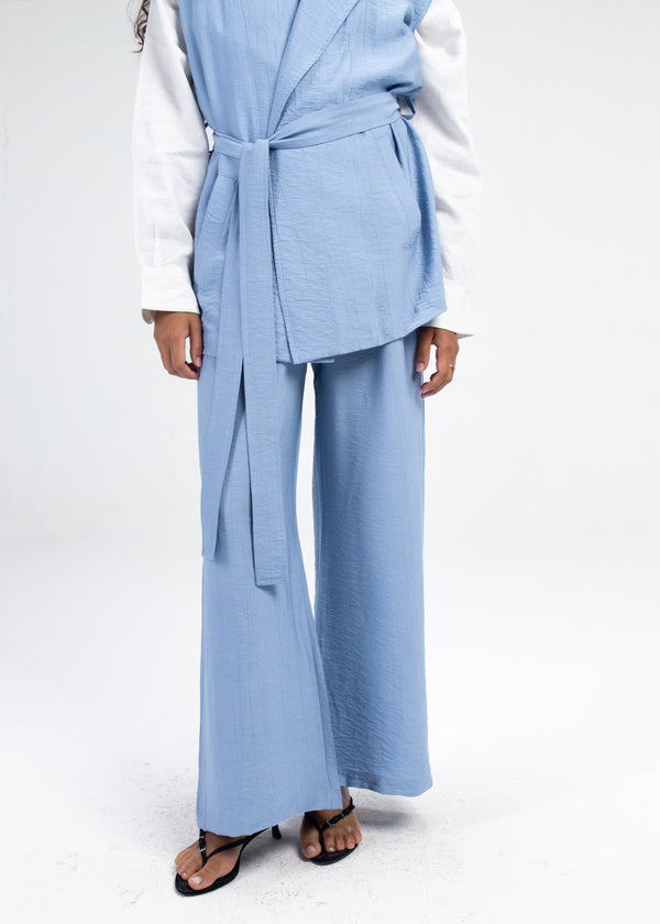 Crinkled Straight Leg Pants in Steel Blue