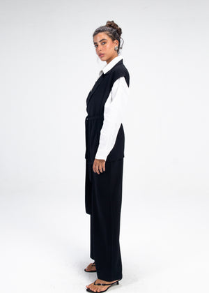 Crinkled Vest Set in Black