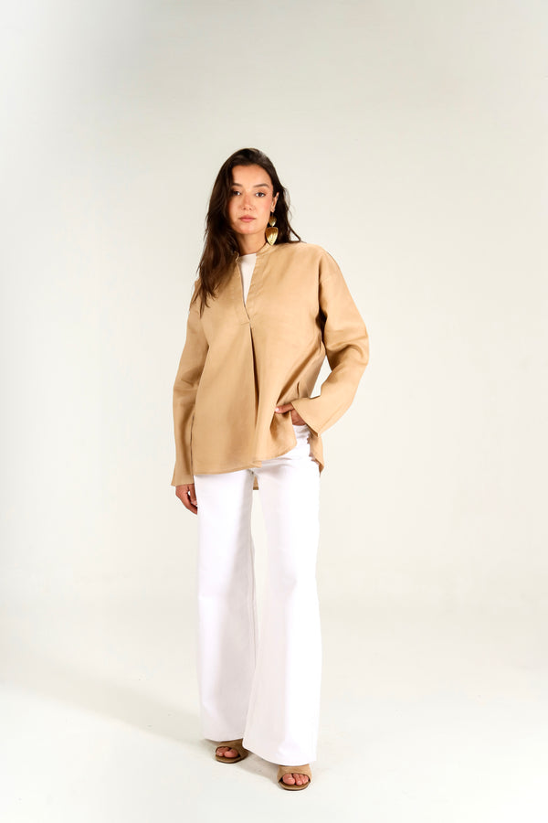 Mandarin Shirt in Camel