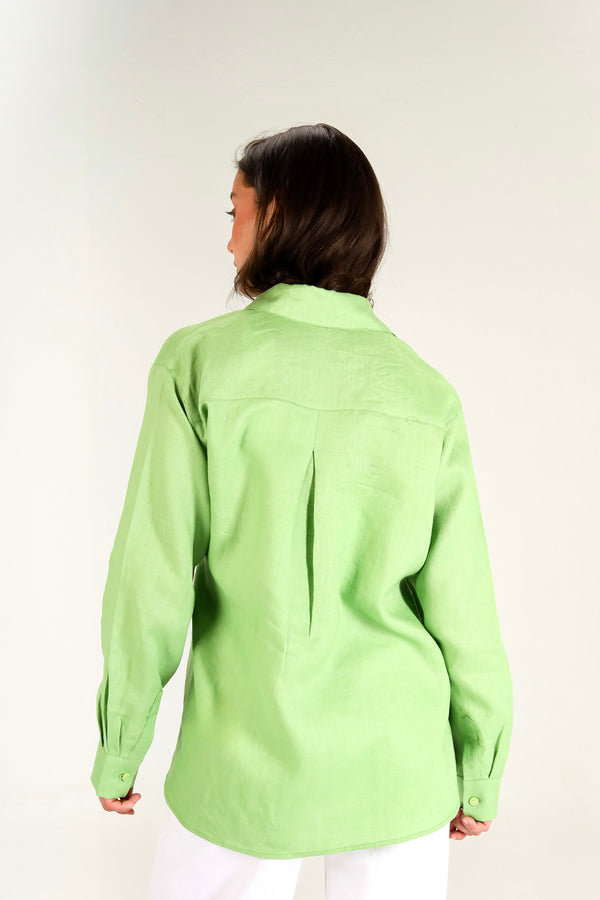 Tied Up Linen Shirt in Lime