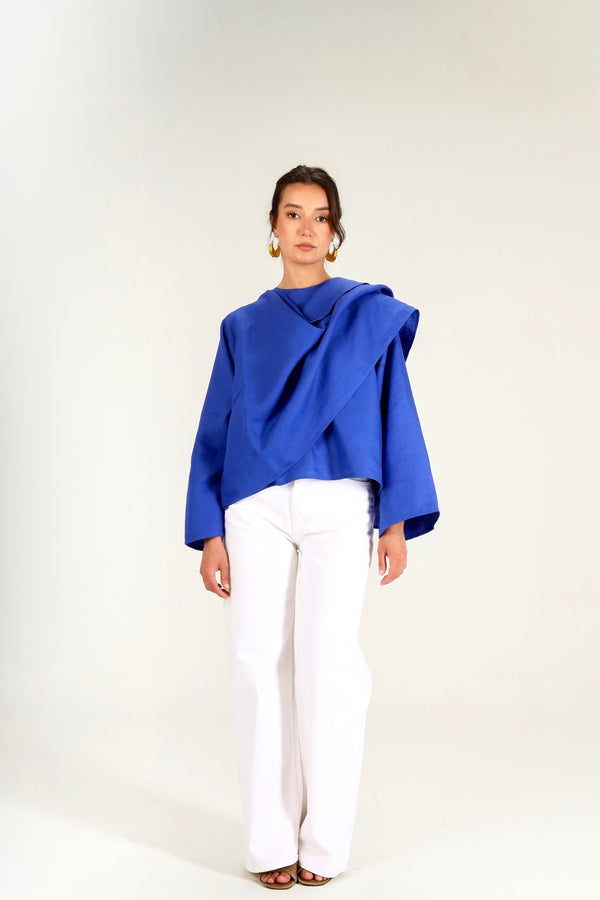 Linen Scarf Top in Royal Blue