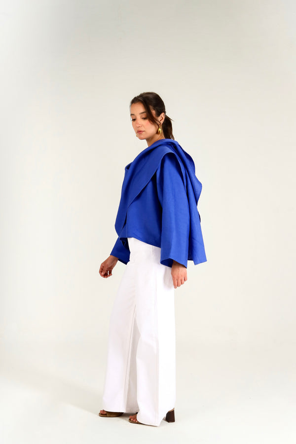 Linen Scarf Top in Royal Blue