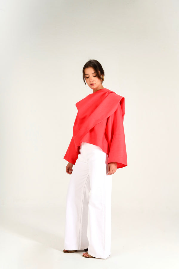 Linen Scarf Top in Red