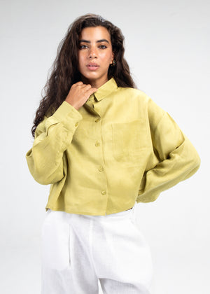 Cropped Linen Shirt in Pistachio