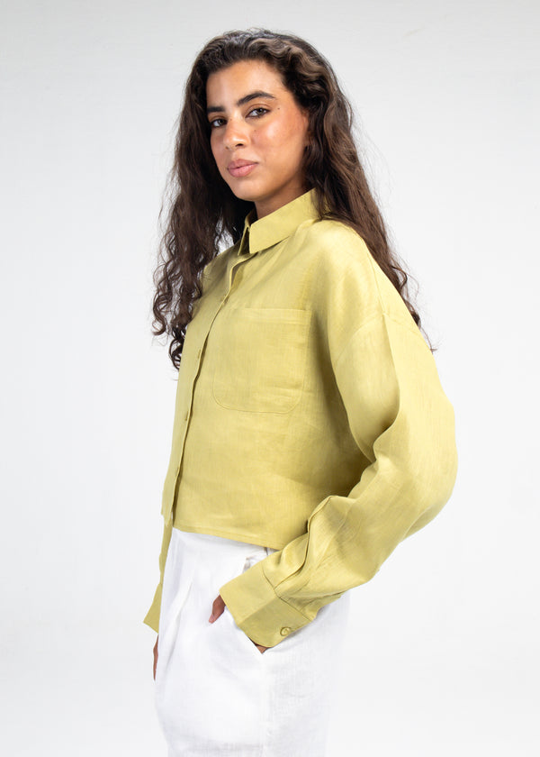 Cropped Linen Shirt in Pistachio