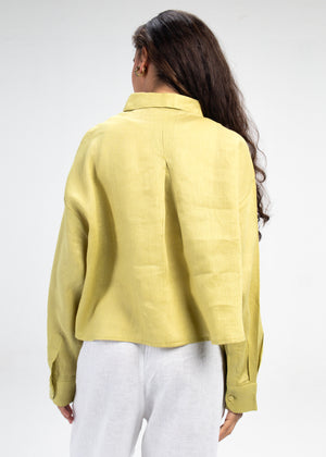 Cropped Linen Shirt in Pistachio