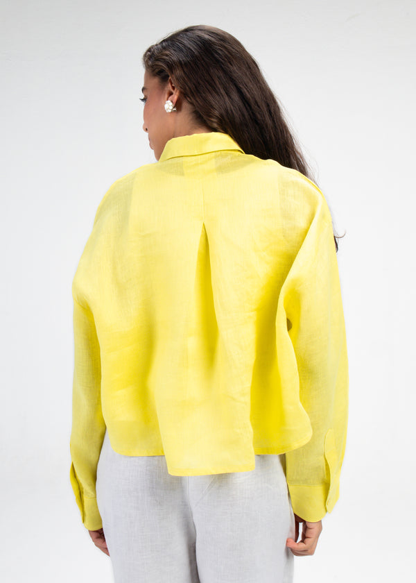 Cropped Linen Shirt in Yellow