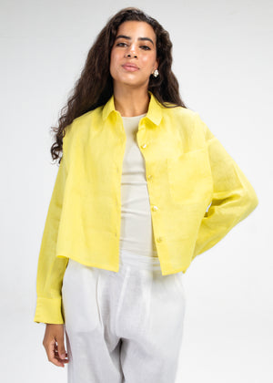 Cropped Linen Shirt in Yellow