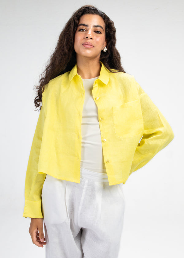 Cropped Linen Shirt in Yellow
