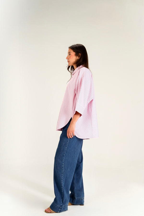 Boxy Striped Shirt in Pink