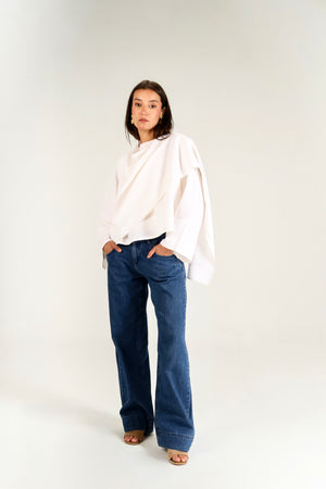 Linen Scarf Top in Offwhite