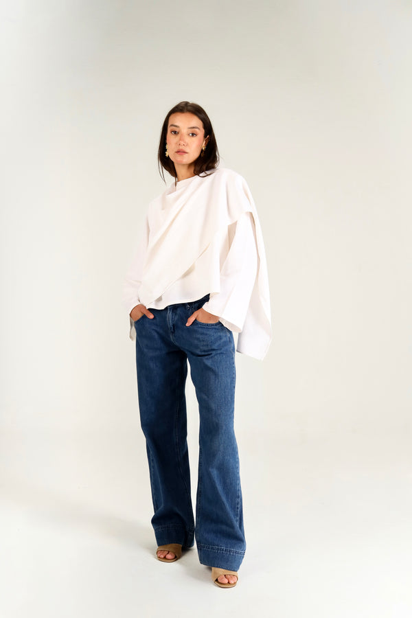 Linen Scarf Top in Offwhite