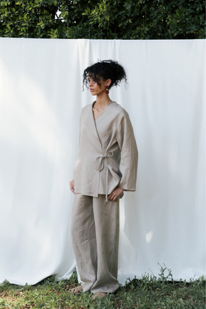 Linen Wrap top in Beige