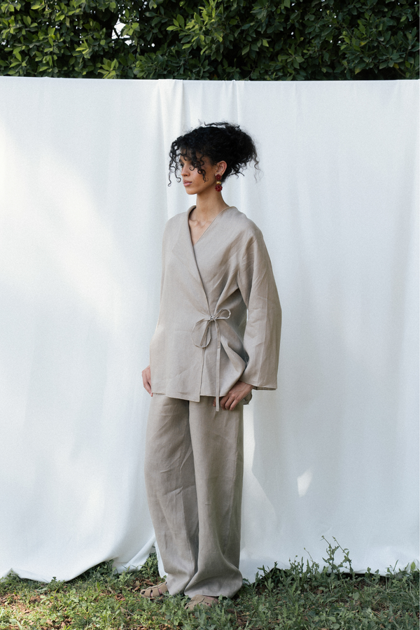 Linen Wrap top in Beige